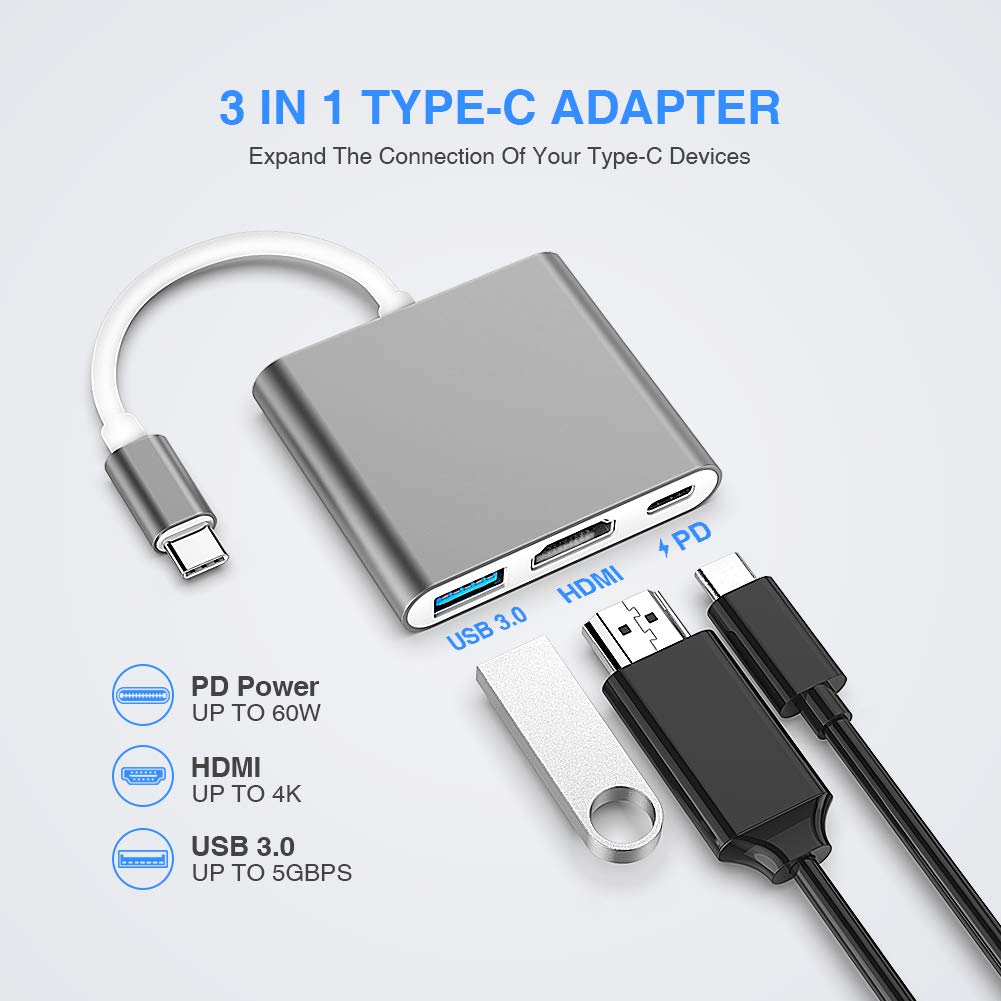 USB C to HDMI Adapter, USB 3.1 Type-C Hub to HDMI 4k+USB 3.0+USB-C Charging Port