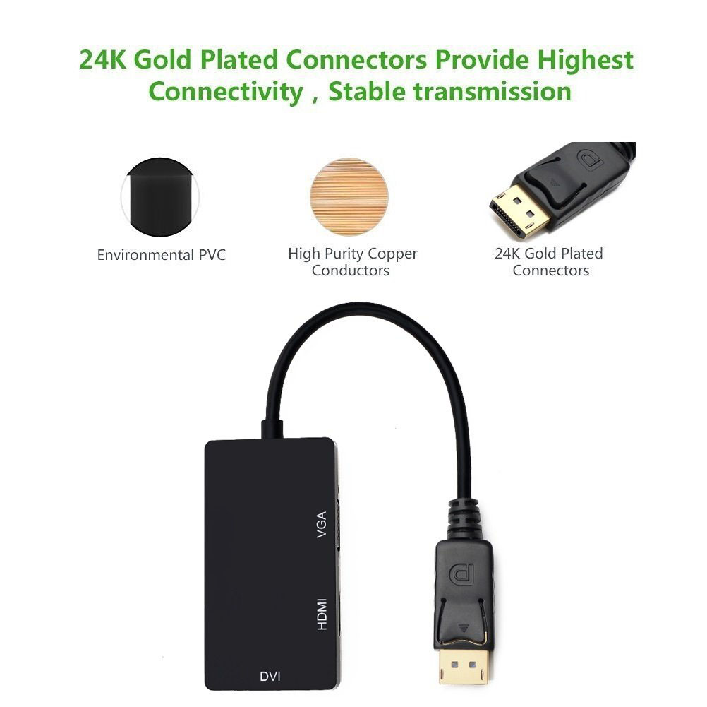 Multi-Function Displayport Dp to HDMI/DVI/VGA Male to Female 3-in-1 Adapter Converter Cable