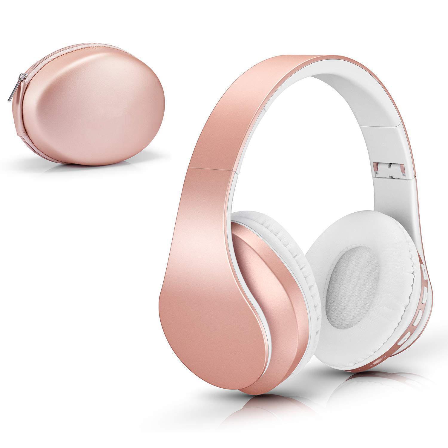 Bluetooth Headphones Over Ear, Girls Wireless Headset V5.0 with Built-in Mic, Micro TF, FM Radio